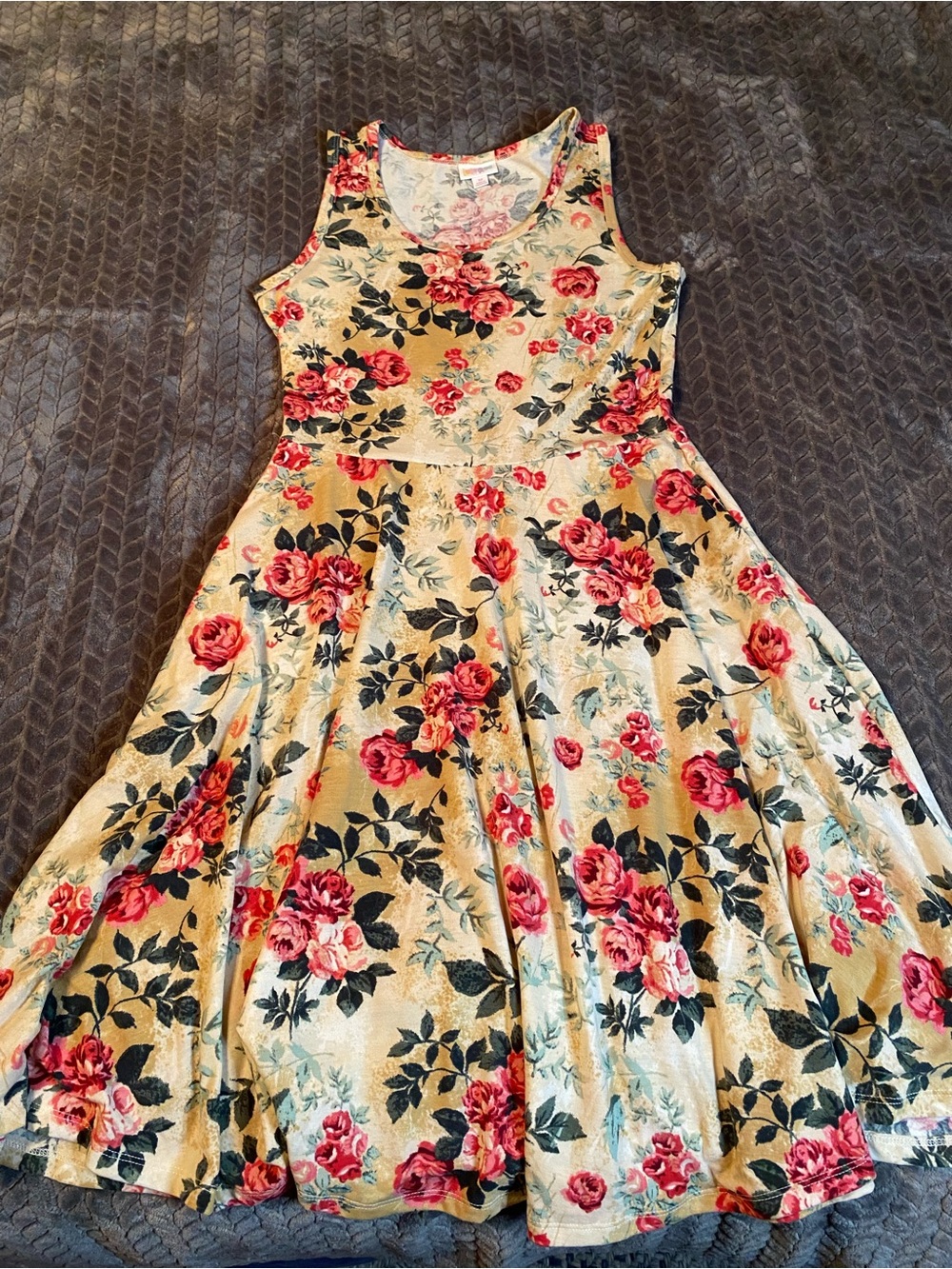 Floral Rose Print women’s Tank Dress - Cream with Pink Roses Lularoe - Picture 3 of 7
